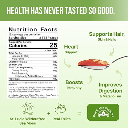 Wildcrafted Irish Sea Moss Gel | Made in USA | Rich in Vitamins & Minerals | Sea Moss Gel Raw | Nutritional Supplement | Strawberry (16 oz)