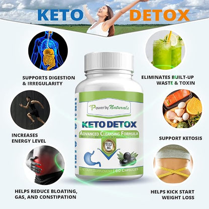 Power By Naturals Keto Colon Cleanser & Detox - Rapid Weight Loss Pills, Gut Health, Relieves Bloating & Constipation, 60 Diet Pills