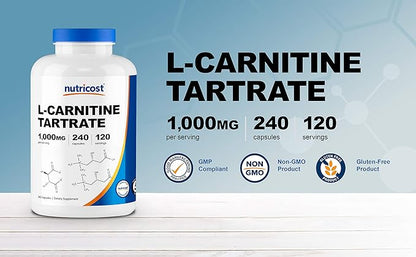 Nutricost L-Carnitine Tartrate 500mg, 240 Capsules - 1000mg Per Serving (2 Bottles)