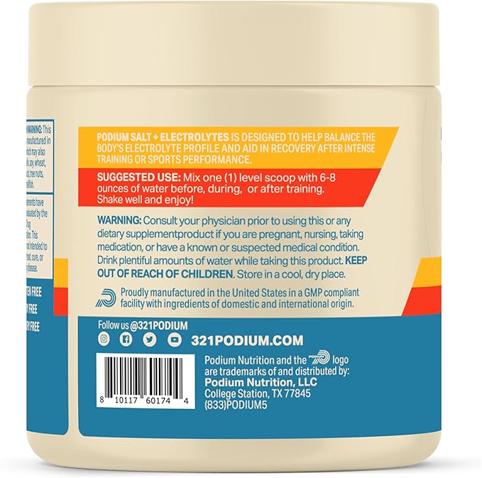 Podium Nutrition Training Salt + Electrolytes Powder, Strawberry, Post Workout Hydration & Muscle Recovery Support, Electrolyte Drink, Magnesium, Potassium, Calcium & Sodium Salts, 30 Servings