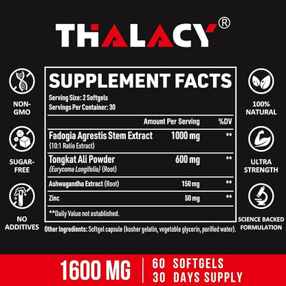 1600mg Fadogia Agrestis Tongkat Ali Supplement, Fadogia Agrestis Extract for Men with Ashwagandha - Maximum Strength, 120 Softgels