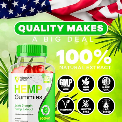 5 Pack - Vitacore Gummies - Vitacore Hemp 150 Gummies for 5 Months, Vitacore Hemp Gummies 9000 MG Per Bottle, Vitacore Gummies Me with Great Taste, Vita Core Gummies.