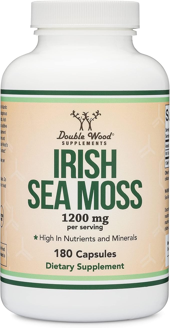Irish Sea Moss Capsules, More Potent Than Sea Moss Gel Extract (180 Count, 1,200mg per Serving) (from Wildcrafted and Raw Chondrus Crispus) Nutrient Rich Superfood High in Minerals by Double Wood