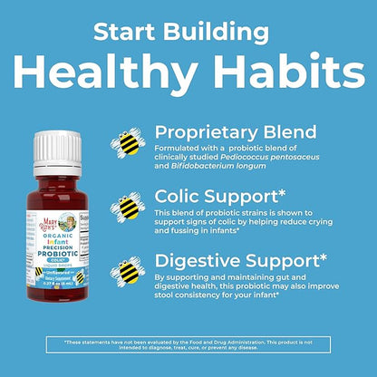MaryRuth Organics Baby Probiotic Drops | Liquid Precision Probiotics for Digestive Health | Colic Calm | Occasional Colic Baby Relief | USDA Organic | Vegan | Baby Essentials| 30 Servings