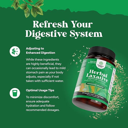 Herbal Laxative Capsules with Probiotics – Natural Laxative Pills to Cleanse Colon and Support Digestive System with Psyllium Husk Powder Senna Leaf Cascara Sagrada – Gentle Laxative for Women & Men