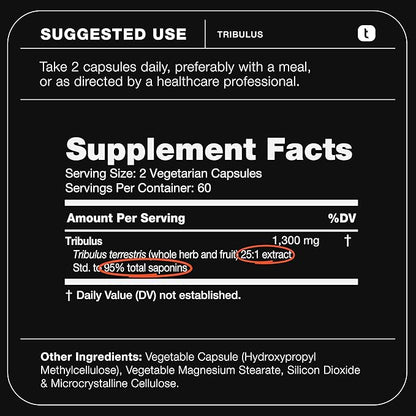 32,500mg 25:1 Concentrated Extract High Strength Tribulus Terrestris for Men - 95% Saponins - 1300mg Concentrated Extract Formula - 120 Caps