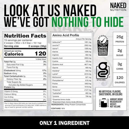 Naked Whey 1Lb - Only 1 Ingredient, Grass Fed Whey Protein Powder, Undenatured, No Gmos, No Soy, Gluten Free, Stimulate Growth, Enhance Recovery - 15 Servings
