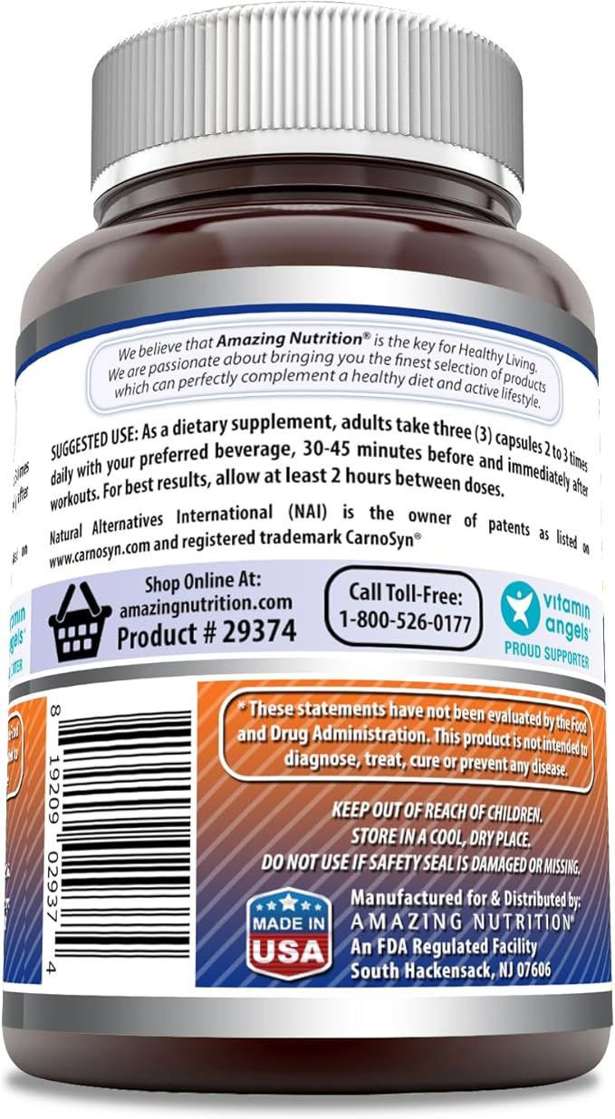Amazing Formulas Beta Alanine Supplement | 2250 Mg Per Serving | 120 Capsules | Non-GMO | Gluten-Free | Made in USA