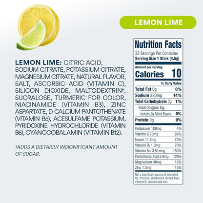 DripDrop Hydration - Zero Sugar Lemon Lime - Electrolyte Drink Mix Single Serve Hydration Powder Packets | Non-GMO, Gluten Free, Vegan | 32 Sticks
