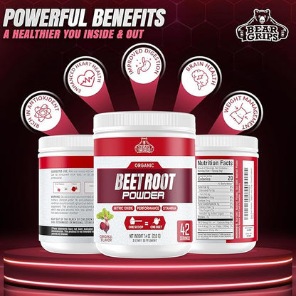 Organic Beet Root Powder - Nitric Oxide Supplement Super Food Beets Supplements, Beet Powder Organic High Blood Pressure Supplements, Beets for High Blood Pressure Support & Heart Health Support