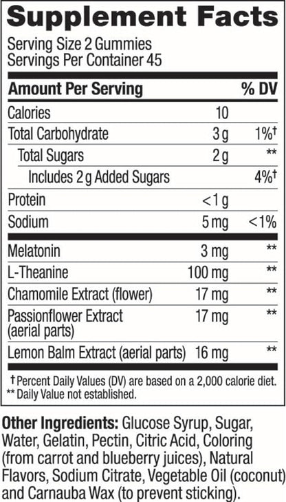 OLLY Sleep Gummy, 3mg Melatonin, L-Theanine, Chamomile, Lemon Balm, Sleep Aid, Occasional Sleep Support, BlackBerry, 90 Count