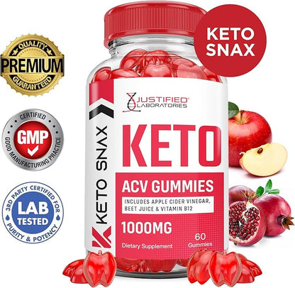 (10 Pack) Keto Snax Keto ACV Gummies Advanced Formula 1000MG Keto Snax Keto Gummies Apple Cider Vinegar Formulated with Pomegranate Beet Juice Powder B12 Vegan Non GMO 600 Gummys