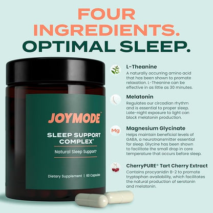 JOYMODE Sleep Aid Supplement for Adults (60 ct) with L Theanine, Melatonin & 125mg Magnesium Glycinate, 500mg Tart Cherry Extract from CherryPURE for Sleep Support