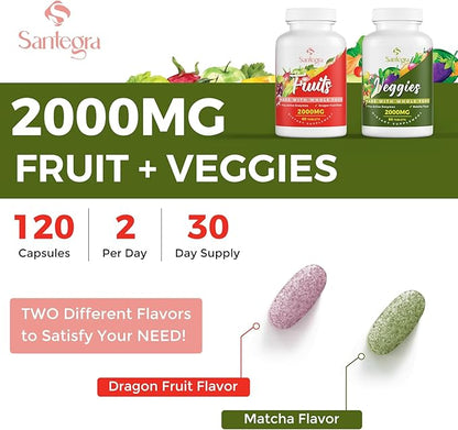 2000 MG Fruits and Vegetables Supplements, Natural Balance Over 35+ Fruits and Vegetables, 100% Whole Food Superfoods Fruit and Veggies Supplement, Energy Balance, Sugar-Free, Vegan, 240 Tablets