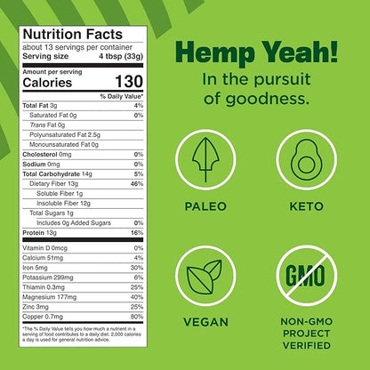 Manitoba Harvest Hemp Yeah! Organic Max Fiber Protein Powder, Omegas 3&6 per Serving, Chocolate, 16 Ounce, Packaging May Vary