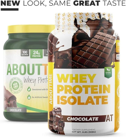 About Time Whey Protein Isolate Chocolate 2lb - 25g Protein, Non-GMO, 0g Fat, 0g Sugars, No Artificial Sweeteners, 32 Servings
