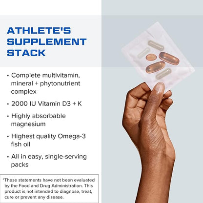 Vitamin Packs - NSF Certified for Sport Power Pack with Daily Multivitamin, Fish Oil Omega-3, Magnesium Glycinate & Vitamin D3 + K - Professional Workout Supplements (30 Packets)