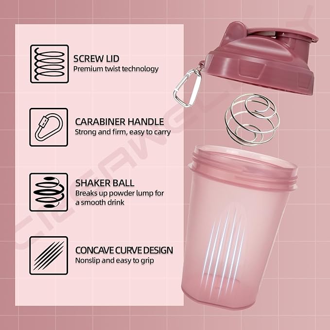 3 Pack Shaker Bottles for Protein Mixes, 17 oz Small Protein Shaker Bottle with Handle, Gym Shaker Cups with Blending Ball for Pre Workout, BPA-Free & Dishwasher Safe (Black, White, Pink)
