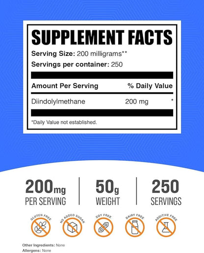 BulkSupplements.com DIM Powder - Diindolylmethane Powder, DIM Supplement for Men & Women - DIM 200mg, Gluten Free - 200mg per Serving, 50g (1.8 oz) (Pack of 1)