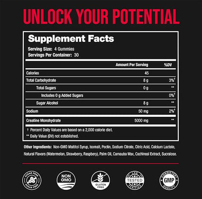 Creatine Gummies for Men & Women - 5g Sugar Free Chewable Creatine Monohydrate Gummies - Supports Protein Synthesis, Muscle Recovery & Workout Performance - 120 Creatine Gummy Chews