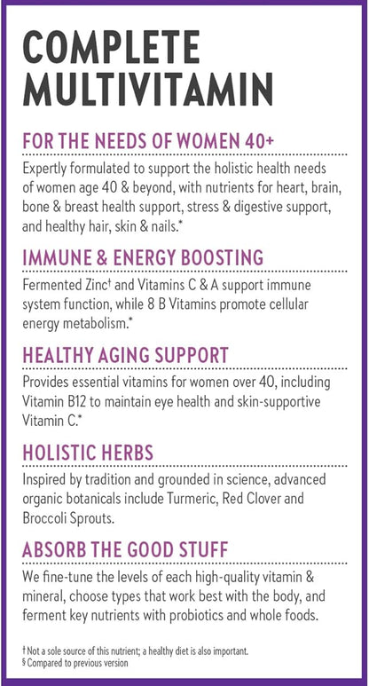 New Chapter Women's Multivitamin 40 plus for Energy, Healthy Aging + Immune Support with 20+ Nutrients -- Every Woman's One Daily 40+, Gentle on the Stomach, 48 Count