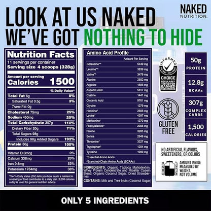 Naked Strawberry Mass - 1,500 Calories, 50G Protein, Nothing Artificial. Strawberry Weight Gainer Protein Powder - 8lb Bulk, GMO Free, Gluten Free & Soy Free