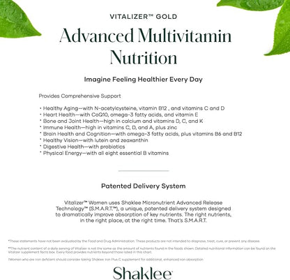 Shaklee - Vitalizer™ Gold: Advanced Nutrition for Adults Over 50 - Vitamins, Minerals, Phytonutrients, Omega-3s, Probiotics & More - Feel Healthier Every Day - 30 Vita-Strips®