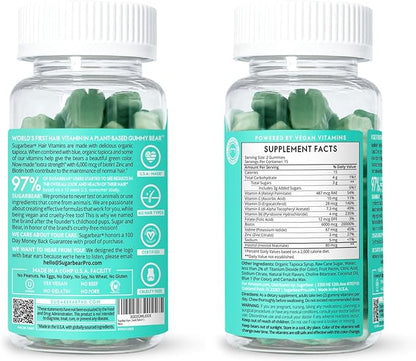 Sugarbear Hair Vitamin Gummy 1 Month Supply & 1 Pure Batana Natural Hair Growth Oil-Extra Strength Biotin 6000mcg, Women, Men, Vegan Vitamin B12, MSM, Inositol, Elderberry, Kosher, Halal, Cruelty-Free