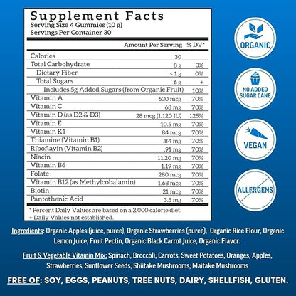 Llama Naturals Real Fruit Gummy Vitamins for Men | No Added Sugar Cane | Whole Food Multivitamin Gummies | Vegan, Organic, Chewable | 120 ct | 30 Day Supply | Strawberry