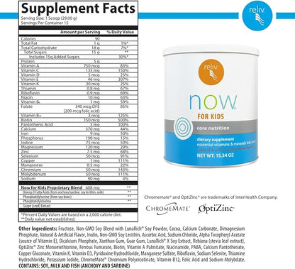 RELIV – Now for Kids – Nutritional Shake That Gives Kids Lasting Energy. Includes Essential Vitamins and Minerals with a Blend of Carbohydrates and Protein. 15 Servings – Chocolate