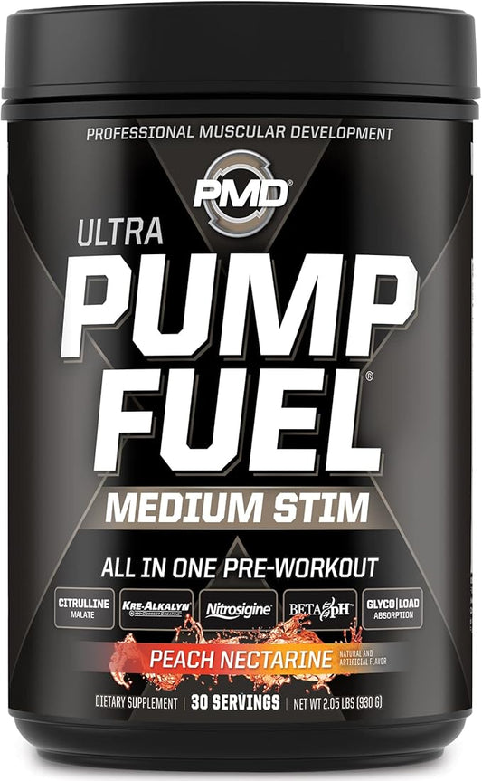 PMD Sports Ultra Pump Fuel - Pre Workout Drink Mix - Energy, Strength, Endurance, Recovery - Complex Carbohydrates and Amino Energy-Peach Nectarine (30 Servings)