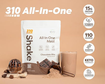 310 Nutrition - All-In-One Meal Replacement Shake - New Formula with Fiber Rich Vegan Superfood Blend - Natural Sweeteners - Low Carb Shake, Keto & Paleo Friendly - Gluten Free - 26 Essential Vitamins & Minerals - Variety Shake Box - Chocolate Bliss