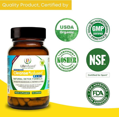 Life Infused Cleanse Infused Plus - Premium Natural Colon Cleanser with Oxygenated Magnesium, Herbs, and Enzymes, Helps Relieve Constipation Gently, Detoxifies Blood, Colon, Liver & Kidneys (90 Caps)