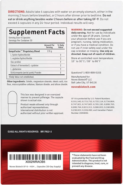Novex Biotech GF-9 – HGH Boosting Supplement for Men – Workout Complex for Men – Support Energy, Endurance, Sleep, 120 Ct (30-Day Supply)