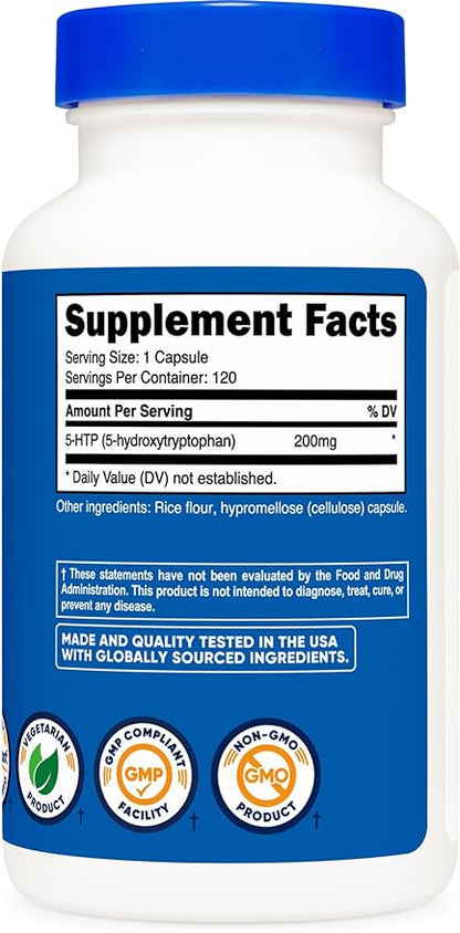 Nutricost 5-HTP 200mg, 120 Vegetarian Capsules (5-Hydroxytryptophan) - Non-GMO & Gluten Free