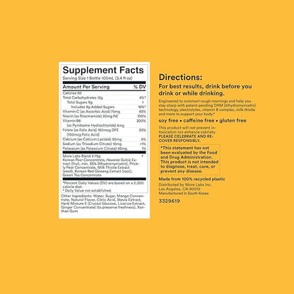 Morning Recovery Electrolyte, Milk Thistle Drink Proprietary Formulation to Hydrate While Drinking for Morning Recovery, Highly Soluble Liquid DHM, Orange Mango, Pack of 24
