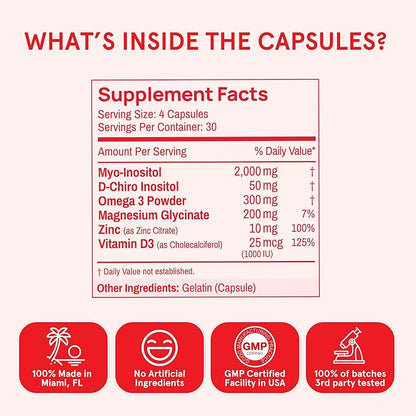 Inositol Multivitamin Capsules – Myo-Inositol & D-Chiro Inositol 40:1 Blend, Omega-3, Vitamin D3, Magnesium, Zinc – Supports Women’s Health, Mood, Energy, Inositol Supplement – 30 SVG