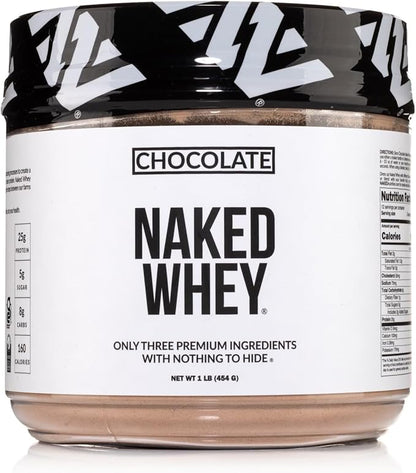 Naked Whey 1LB - All Natural Grass Fed Whey Protein Powder, Organic Chocolate, and Coconut Sugar - No GMO, No Soy, and Gluten Free, Aid Growth and Recovery - 12 Servings
