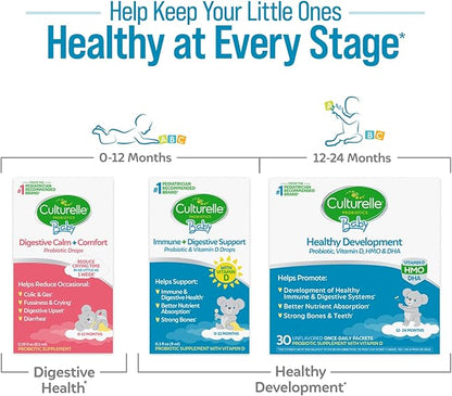 Culturelle Baby Healthy Development Probiotic, Vitamin D,HMO & DHA Packets, Helps Promote a Healthy Immune System&Digestive System* in Babies & Kids Ages 1+,Gluten Free & Non-GMO, 30 Count (Pack of 1)