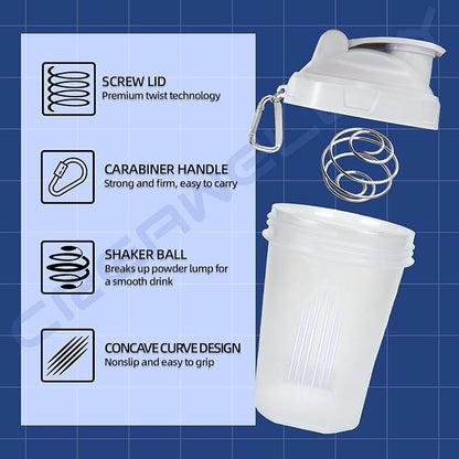2 Pack Shaker Bottles for Protein Mixes, 17 oz Small Protein Shaker Bottle with Handle, Gym Shaker Cups with Blending Ball for Pre Workout, BPA-Free & Dishwasher Safe(Black, White)