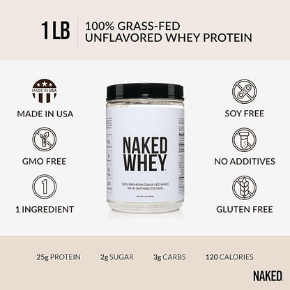 Naked Whey 1Lb - Only 1 Ingredient, Grass Fed Whey Protein Powder, Undenatured, No Gmos, No Soy, Gluten Free, Stimulate Growth, Enhance Recovery - 15 Servings