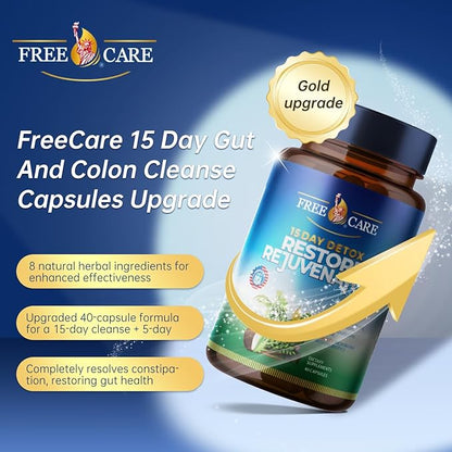 FreeCare 15 Day Gut Cleanse, Colon Broom Cleanser & Detox for Weight Loss, Best Weight Loss Pills for Women & Men, Laxatives for Weight Loss Fast, Super Colon Cleanse Products, 40 Capsules, 2 Daily
