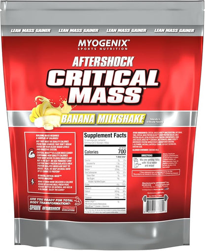 Myogenix Critical Mass Gainer Supplement Aftershock Banana Milkshake Flavored Muscle Mass Weight Gain Supplement, Zero Lactose Weight Gainer Protein Powder, Anabolic Whey Protein (5.62 lbs)