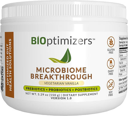 Microbiome Breakthrough Repair Powder - Vegetarian Vanilla - Contains Probiotics for Men and Women - Gas & Bloating Relief - GI Revive - Improves Gut Health - 30 Servings - 150g
