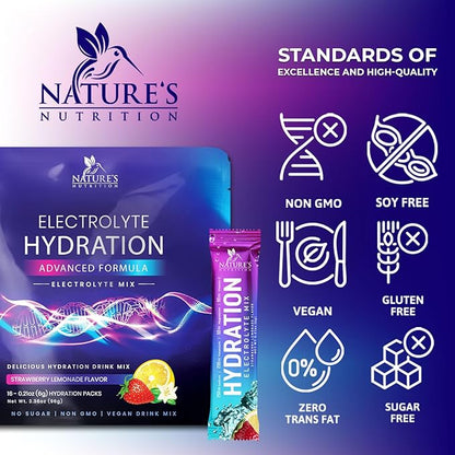 Electrolytes Powder Hydration Packets | Sugar Free Recovery Electrolyte Drink Mix Powder Replenisher in Convenient On the Go Hydration Packets | Non-GMO, Vegan, Keto, Strawberry Lemonade - 16 Servings