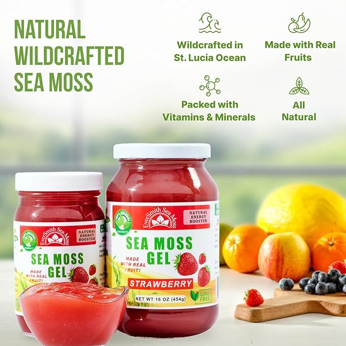 Wildcrafted Irish Sea Moss Gel | Made in USA | Rich in Vitamins & Minerals | Sea Moss Gel Raw | Nutritional Supplement | Strawberry (16 oz)