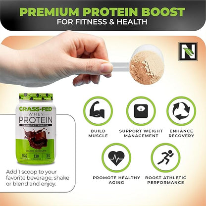 Nutrology Grass Fed Whey Protein Powder, Creamy Chocolate Flavor, Supports Lean Muscle Recovery & Performance, Cold Processed Grass Fed Whey and Amino Acid Powder, Shake, Blend or Bake, 28 Servings