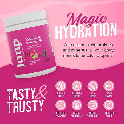 JUNP Electrolytes Powder No Sugar No Carbs - Dragonfruit Limeade Keto Electrolyte Drink Mix - Potassium & Salt Hydration Powder Electrolytes Zero Calorie Sugar Free Electrolyte Powder, 90 Servings