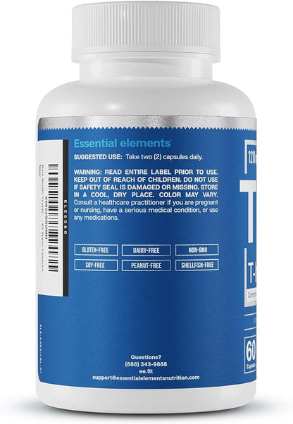 Essential Elements Male Health Supplement - Muscle Support & T-Health with DIM, Ashwagandha, Shilajit, More | T-Hero 60 Vegan Capsules (2-Pack)
