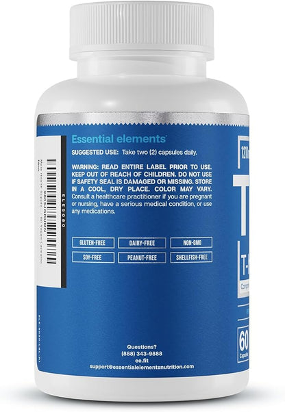 Essential Elements Male Health Supplement - Muscle Support & T-Health with DIM, Ashwagandha, Shilajit, More | T-Hero 60 Vegan Capsules